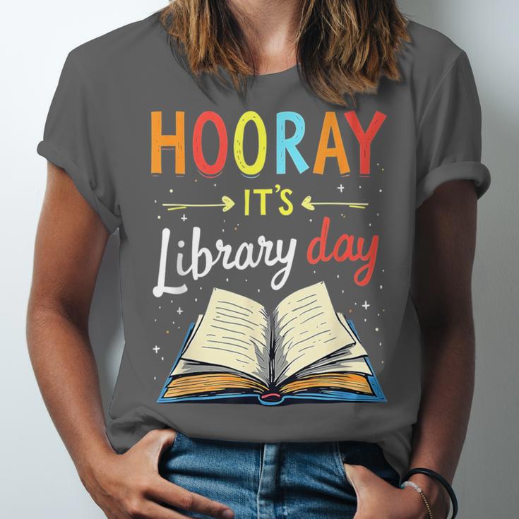 Reading Books Bibliophile Hooray It's Library Day Unisex Jersey T-Shirt