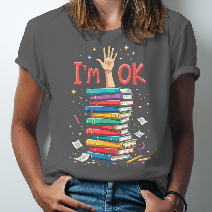 Reading Books Librarian Reader Nerd I'm Ok School Teacher Unisex Jersey T-Shirt