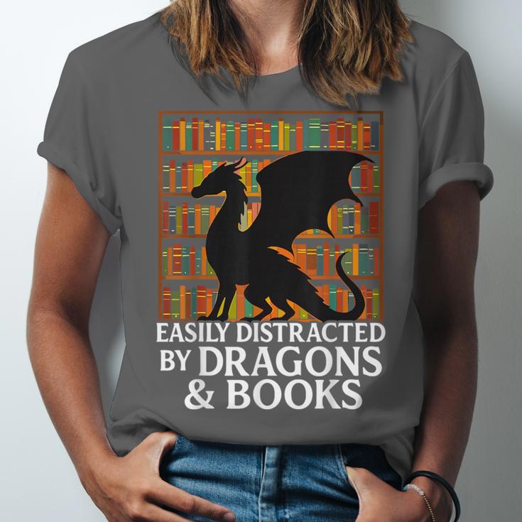 Reading Dragon Easily Distracted By Dragons And Books Unisex Jersey T-Shirt