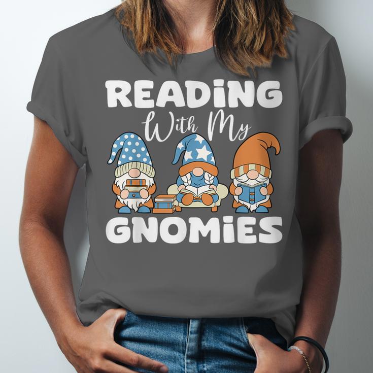 Reading With My Gnomies Gnomes Books Lover Bookworm Unisex Jersey T-Shirt