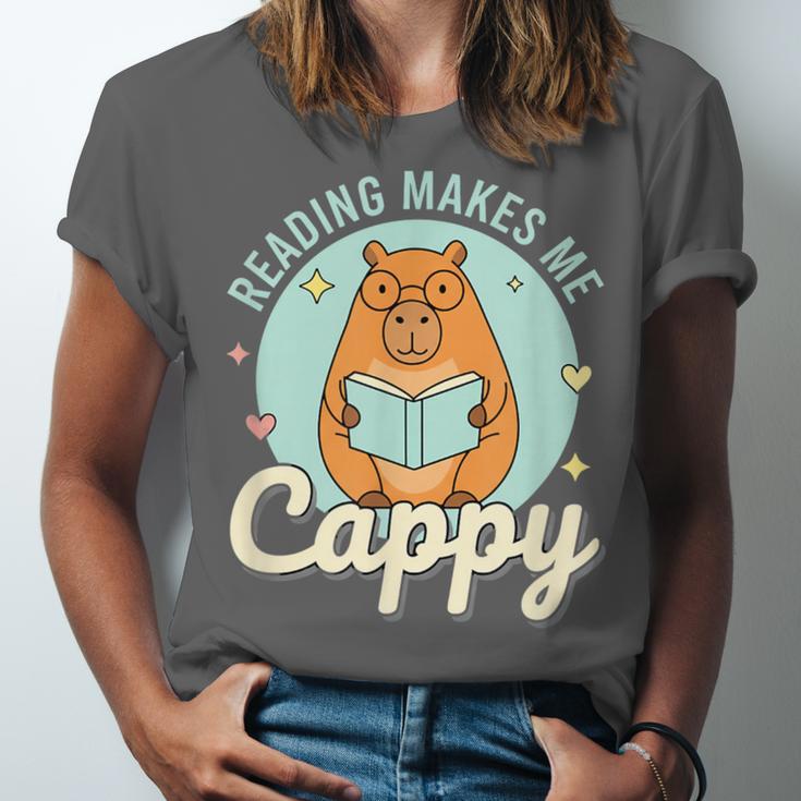 Reading Makes Me Cappy Bookworm Capybara Book Reading Unisex Jersey T-Shirt