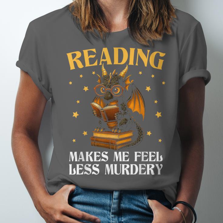 Reading Makes Me Feel Less Murdery Book Dragon Unisex Jersey T-Shirt