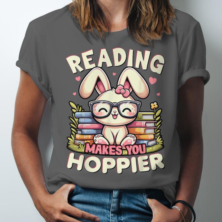 Reading Makes You Hoppier Bunny Book Fans Toddler Kid Unisex Jersey T-Shirt