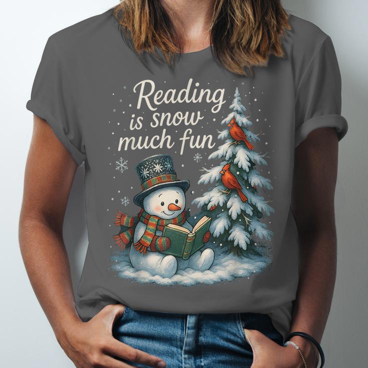 Reading Is Snow Much Fun Christmas Books Snowman Bookworm Unisex Jersey T-Shirt