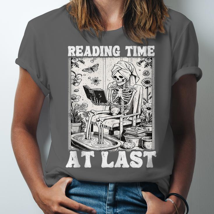Reading Time At Last Book Lover Introvert Skeleton Reading Unisex Jersey T-Shirt Reading Time At Last Book Lover Introvert Skeleton Reading Unisex Jersey T-Shirt