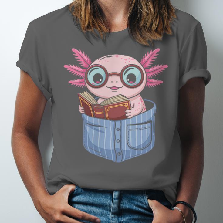 Readsalotl Axolotl Reading Book Lover Reading Pocket Axolotl Unisex Jersey T-Shirt