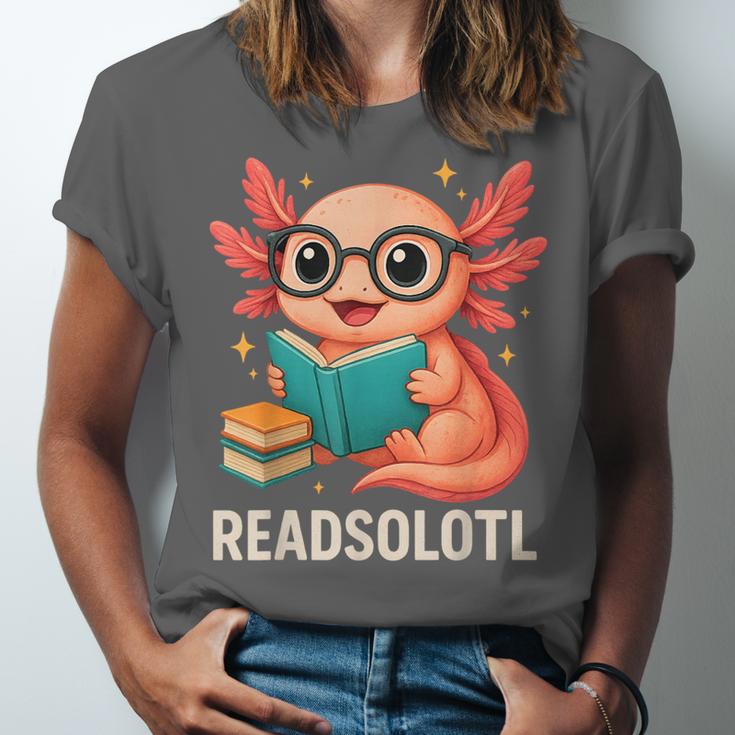 Readsolotl Kawaii Axolotl Reading Book Lover Unisex Jersey T-Shirt
