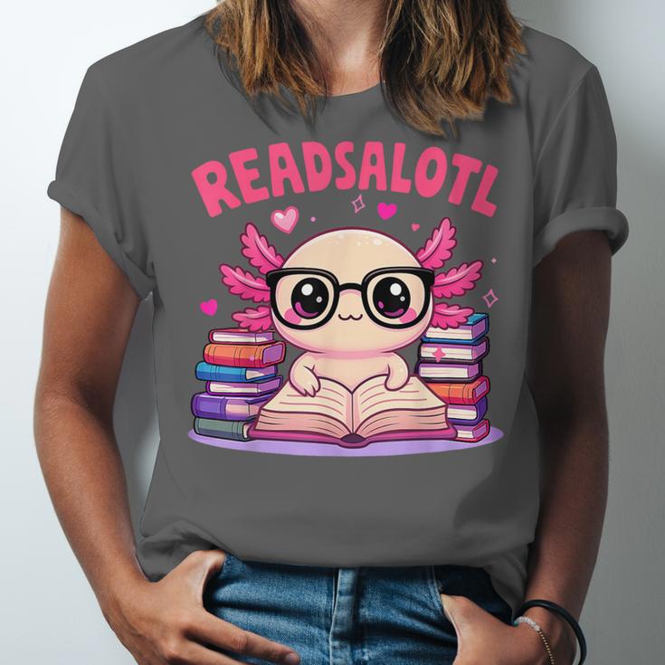 Readsolotl Pink Kawaii Axolotl Book Lover Reading Unisex Jersey T-Shirt