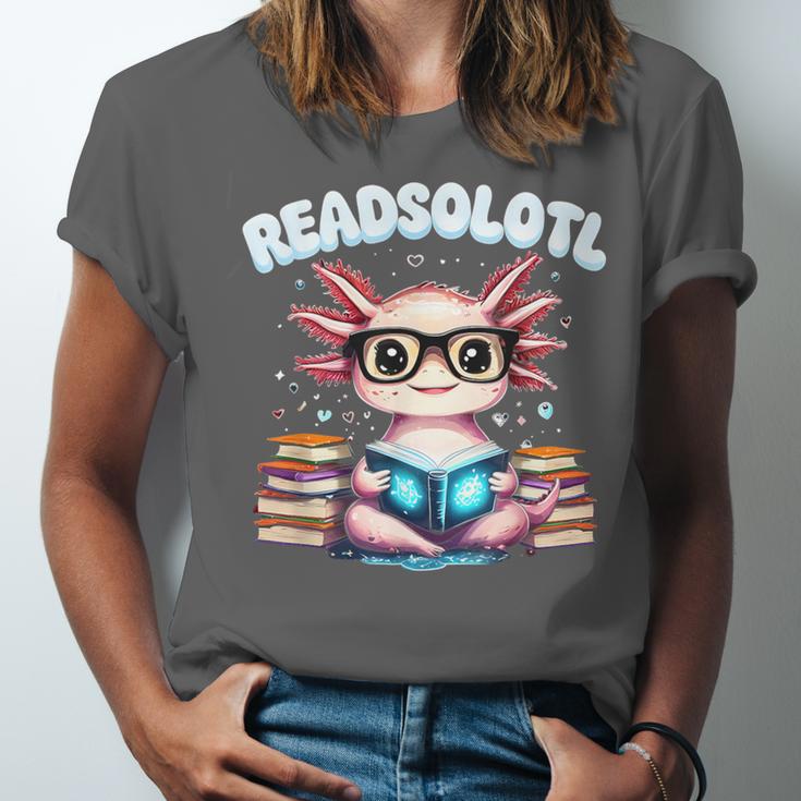 Readsolotl Pink Kawaii Axolotl Read Book Lover Reading Unisex Jersey T-Shirt