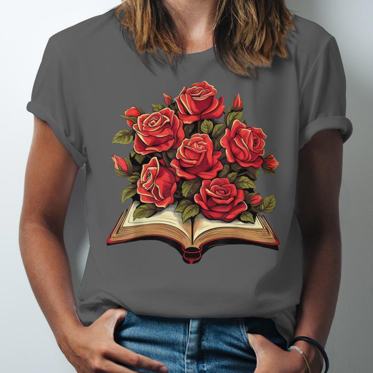 Red Roses Flowers Book Floral Unisex Jersey T-Shirt Red Roses Flowers Book Floral Unisex Jersey T-Shirt