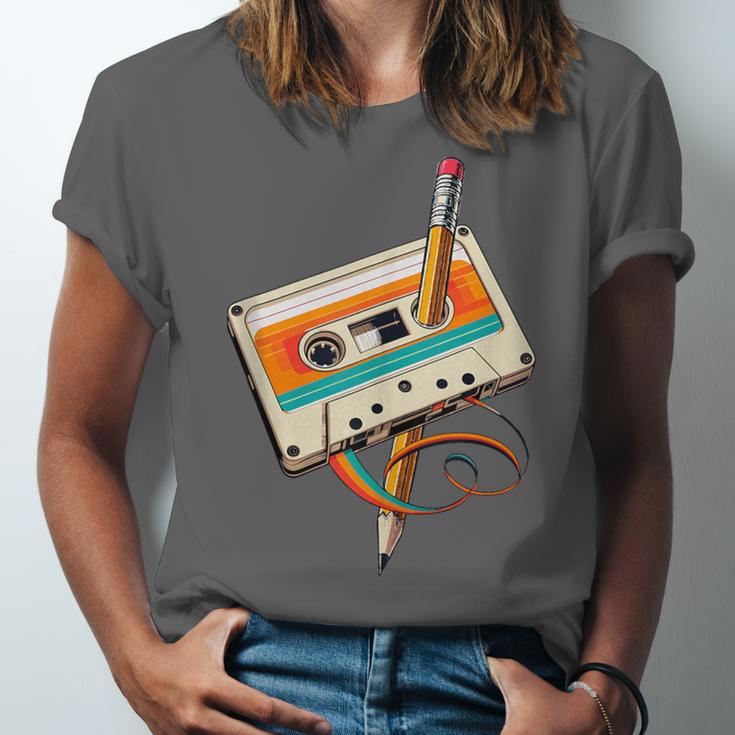 Retro Cassette Tape & Pencil Rewind Nostalgia Party 80s 90s Unisex Jersey T-Shirt