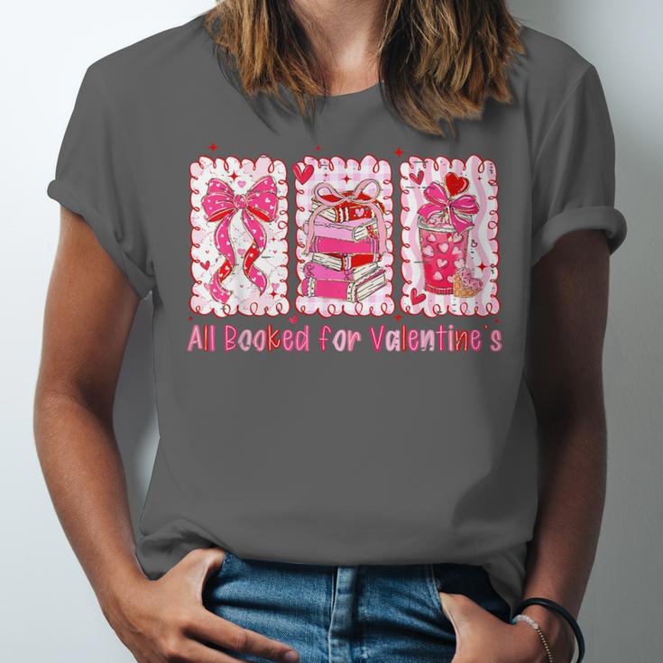 Retro Coquette Bow All Booked For Valentines Book Lover Cute Unisex Jersey T-Shirt