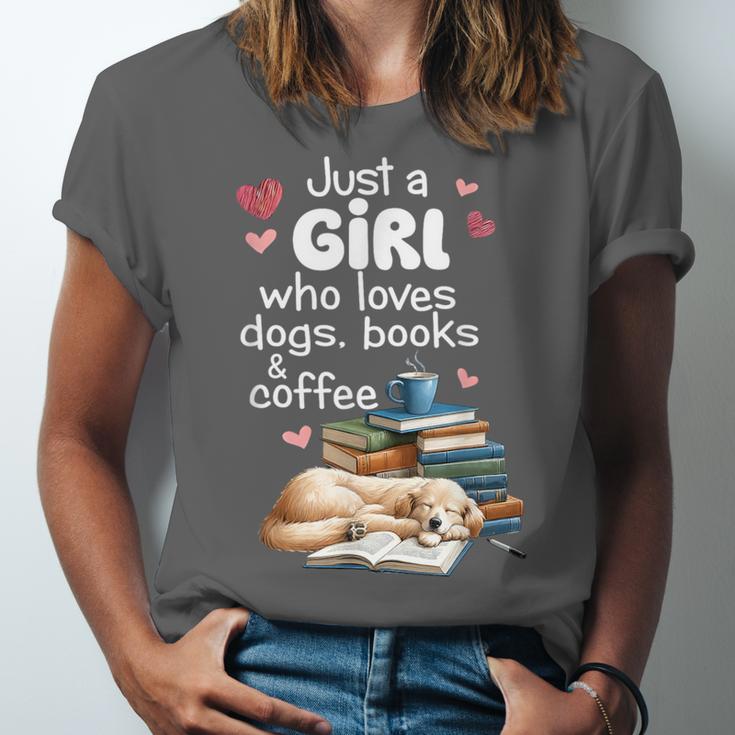 Retro Just A Girl Who Love Dogs Books And Coffee Bookworm Unisex Jersey T-Shirt