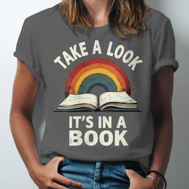 Retro Rainbow Take A Look It's In A Book Reading Unisex Jersey T-Shirt Retro Rainbow Take A Look It's In A Book Reading Unisex Jersey T-Shirt