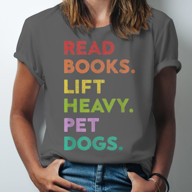 Retro Read Books Lift Heavy Pet Dogs Gym Book Lover Unisex Jersey T-Shirt