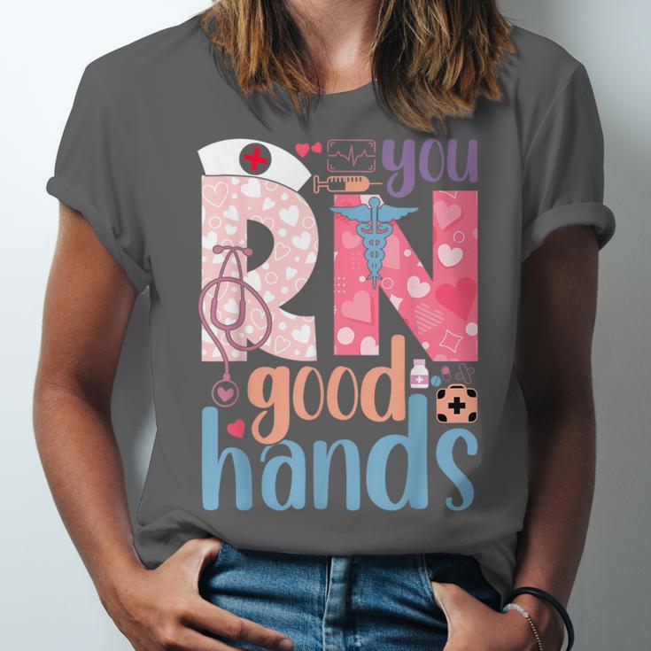 You RN Good Hands Cute Nurse Nursing Student Graduation Unisex Jersey T-Shirt
