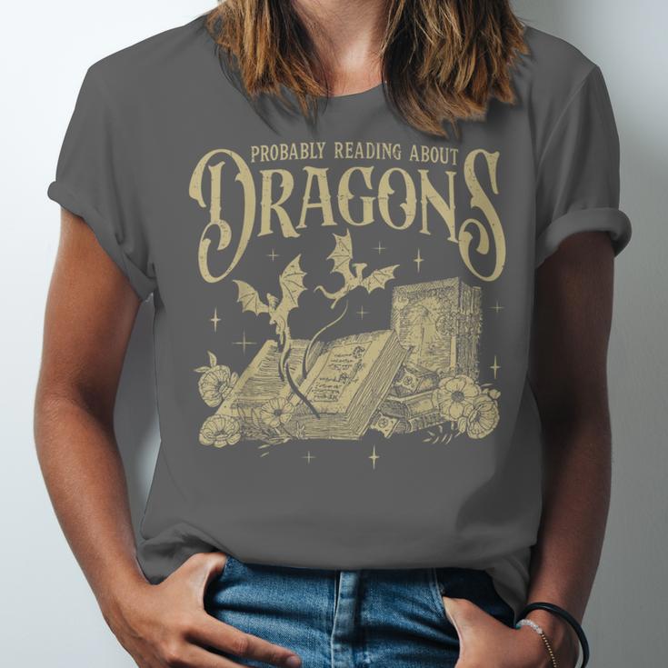 Romantasy Reader Book Reading Probably Reading About Dragons Unisex Jersey T-Shirt Romantasy Reader Book Reading Probably Reading About Dragons Unisex Jersey T-Shirt