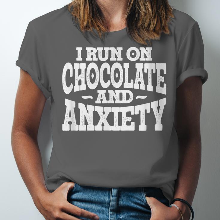 I Run On Chocolate And Anxiety Introvert Unisex Jersey T-Shirt I Run On Chocolate And Anxiety Introvert Unisex Jersey T-Shirt