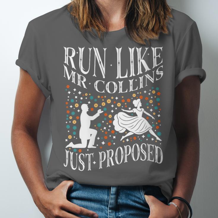 Run Like Mr Collins Just Proposed Vintage Book Quote Unisex Jersey T-Shirt