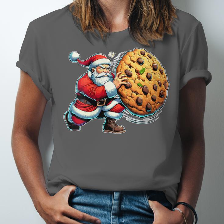 Santa Holding Cookie Xmas Baker Introvert Christmas Unisex Jersey T-Shirt