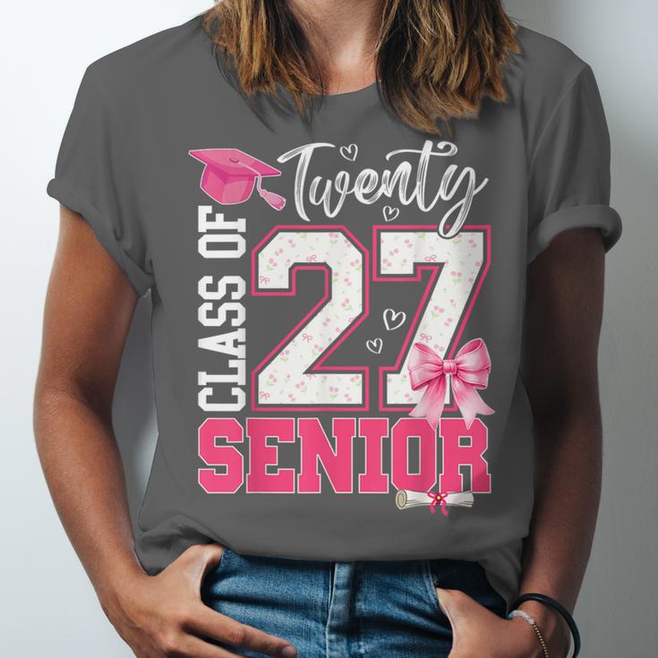 Senior 2027 Class Of 2027 Pink Coquette Bow Graduation Girl Unisex Jersey T-Shirt