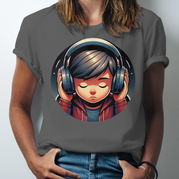 Serene Music Enthusiast With Headphones Introvert Cute Boy Unisex Jersey T-Shirt