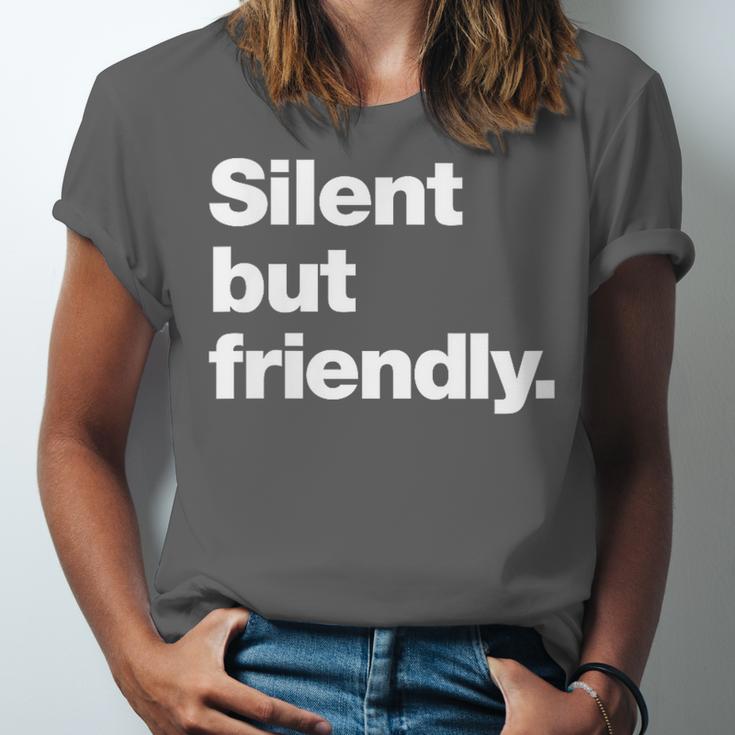 Silent But Friendly A Design For Introverts Unisex Jersey T-Shirt
