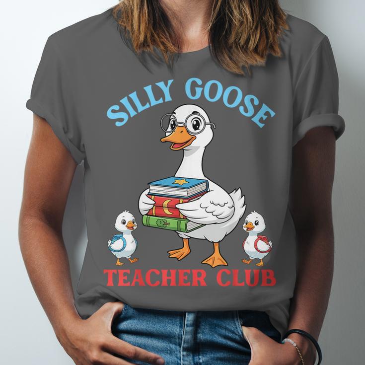 Silly Goose With Books Teacher Club School Educator Unisex Jersey T-Shirt
