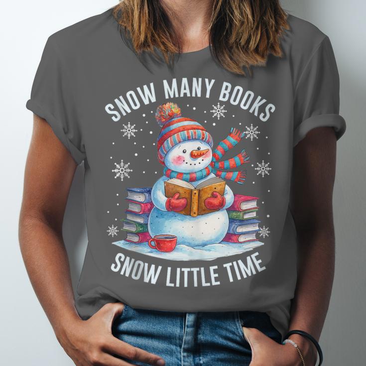 Snowman Reading Snow Many Books Snow Little Time Winter Unisex Jersey T-Shirt Snowman Reading Snow Many Books Snow Little Time Winter Unisex Jersey T-Shirt