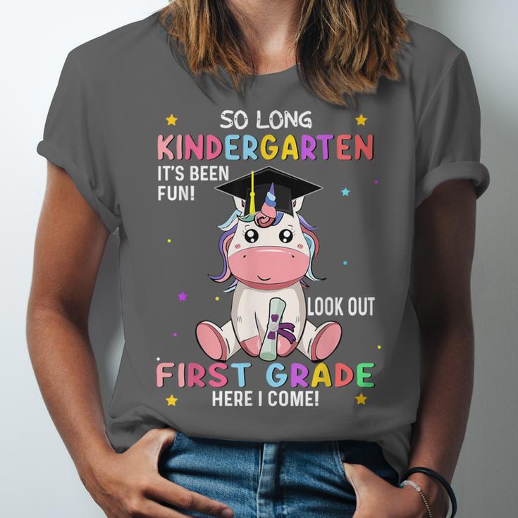 So Long Kindergarten Graduation Class 2025 Unicorn Girls Unisex Jersey T-Shirt
