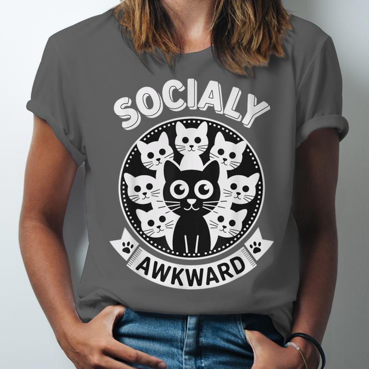 Socially Awkward Cute Introvert Cat Meme Anti-Social Club Unisex Jersey T-Shirt