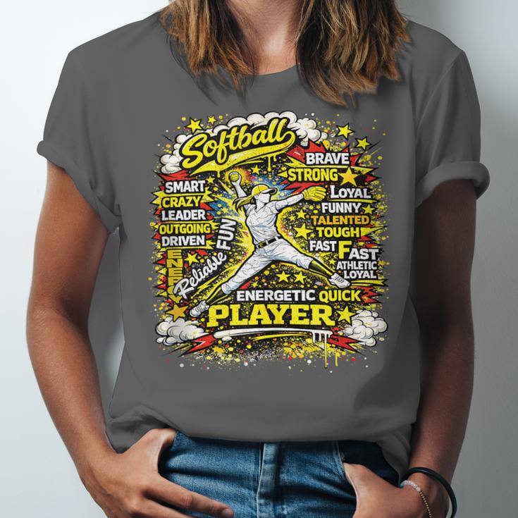 Softball Pitcher Best Traits Brave Retro Pop Comic Book Art Unisex Jersey T-Shirt