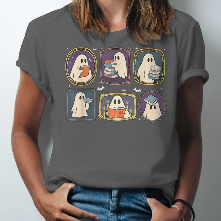 Spooky Teacher Halloween Ghost Reading Book Trick Or Treat Unisex Jersey T-Shirt