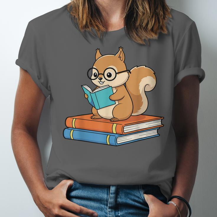 Squirrel Reading Book Glasses Bookworm Librarian Unisex Jersey T-Shirt