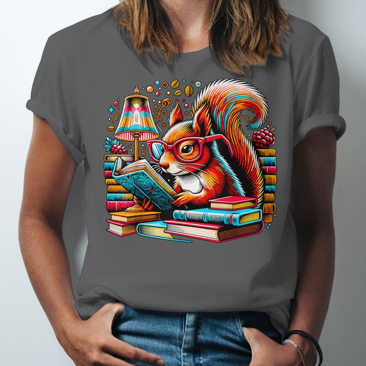 Squirrel Reading a Book Lover Bookworm Unisex Jersey T-Shirt