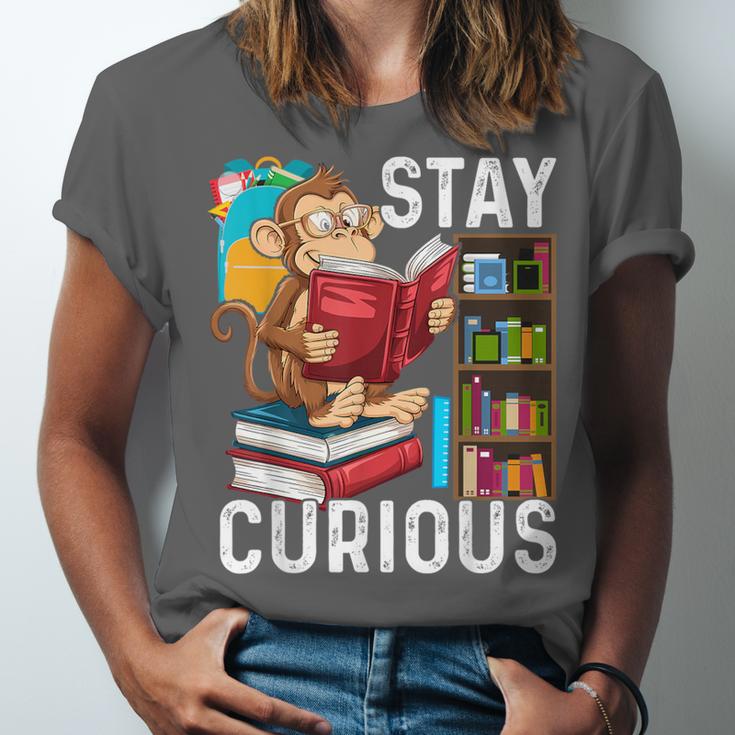 Stay Curious Monkey Reading Book Lover Bookworm Unisex Jersey T-Shirt Stay Curious Monkey Reading Book Lover Bookworm Unisex Jersey T-Shirt