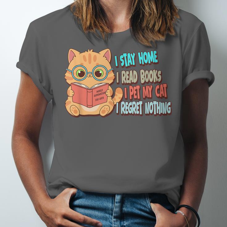 Stay Home Read Books Pet My Cat Regret Nothing Cats Book Unisex Jersey T-Shirt Stay Home Read Books Pet My Cat Regret Nothing Cats Book Unisex Jersey T-Shirt