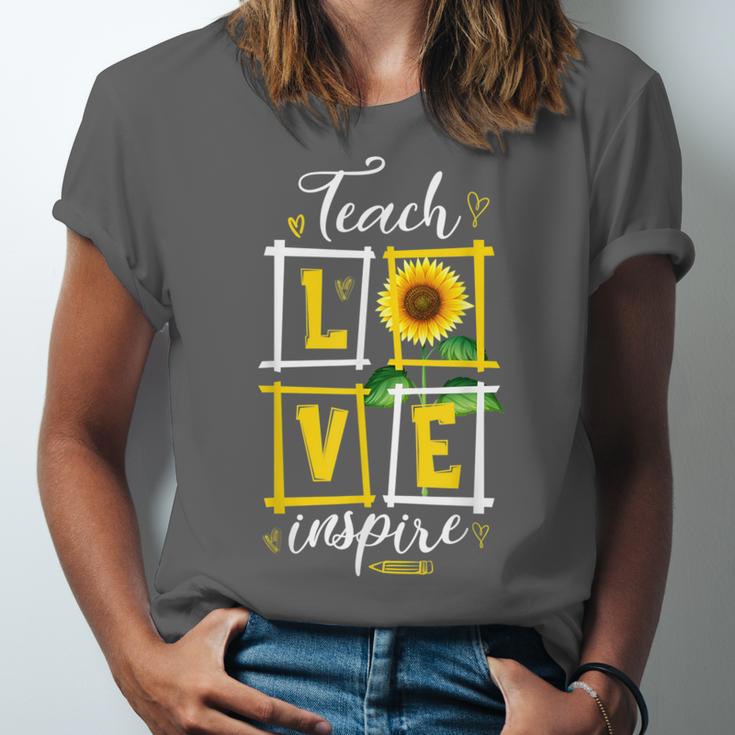Sunflower Teach Love Inspire Cool Graduation Teacher School Unisex Jersey T-Shirt