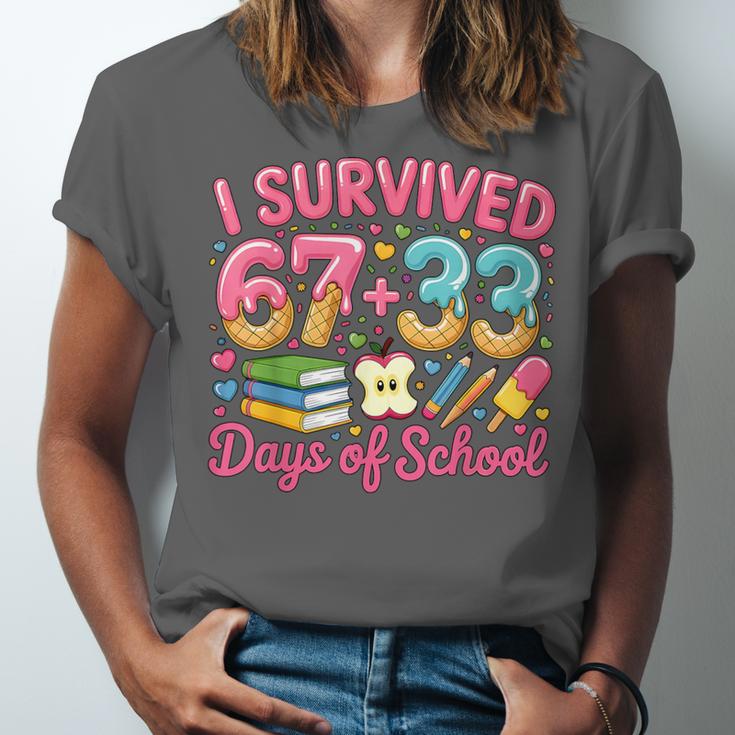 Survived 67 Days Of School Ice Cream Drip Apple Pencil Book Unisex Jersey T-Shirt