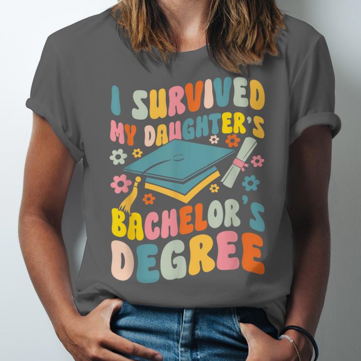 i Survived My Daughter's Bachelors Degree Groovy Graduation Unisex Jersey T-Shirt