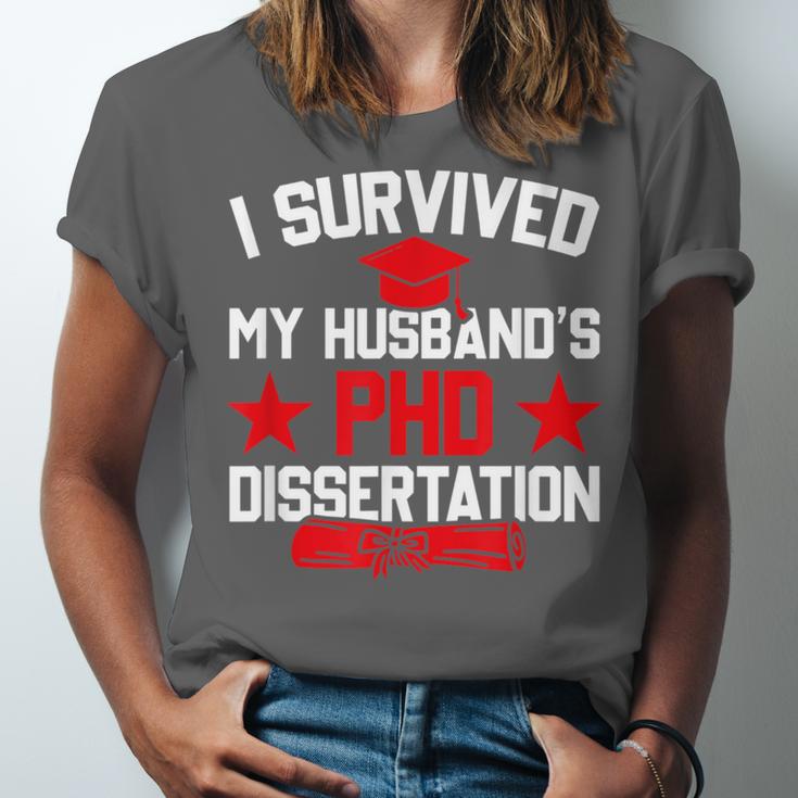 I Survived My Husband's PHD Dissertation Graduation Unisex Jersey T-Shirt