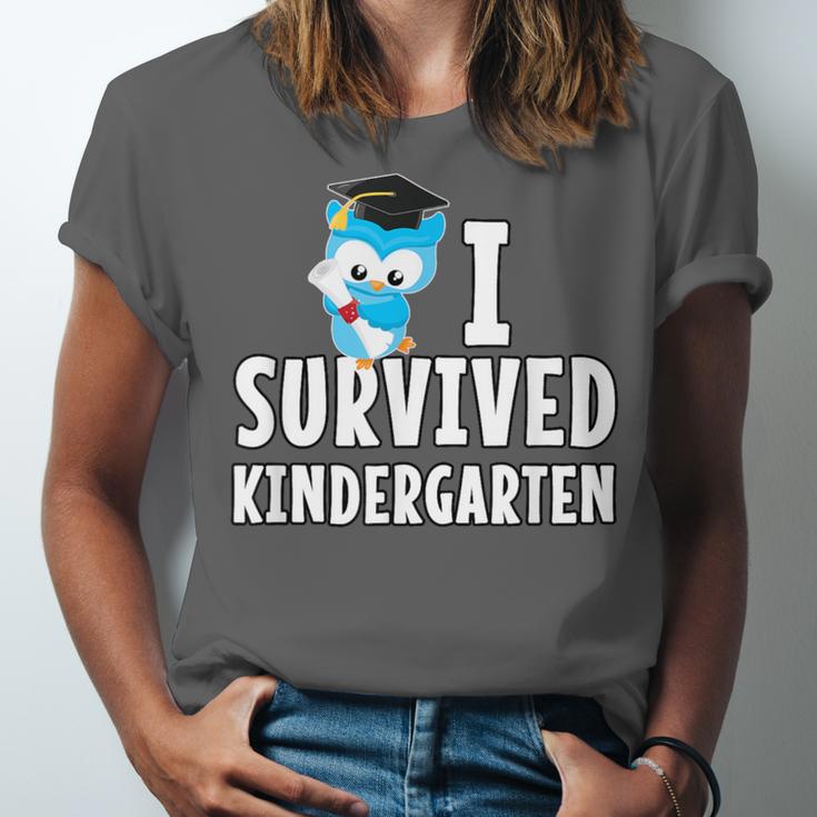 I Survived Kindergarten Graduation Kids Owl Grad Unisex Jersey T-Shirt