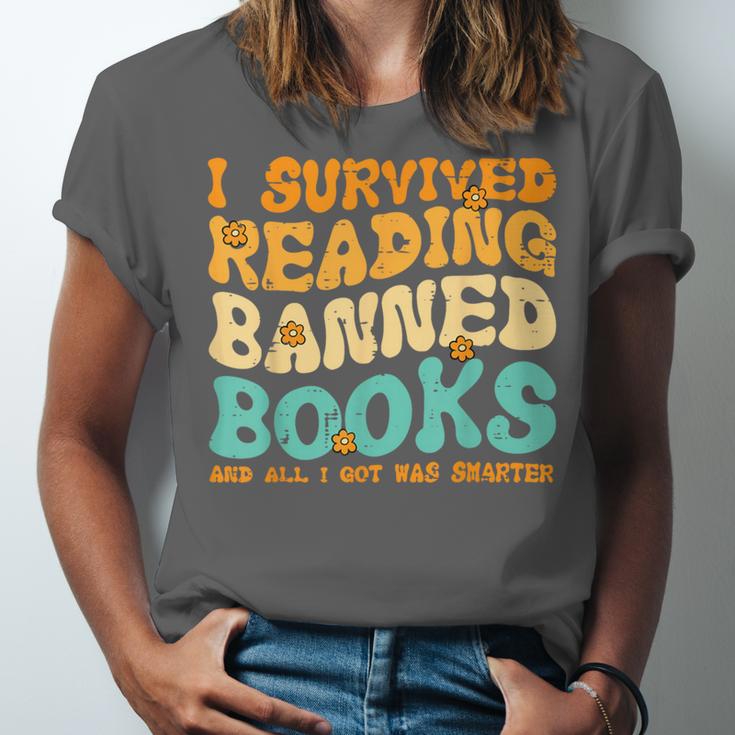 I Survived Reading Banned Books Read Librarian Men Women Unisex Jersey T-Shirt