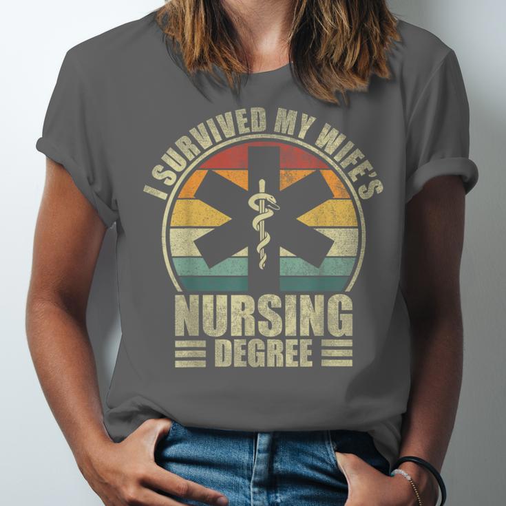 I Survived My Wife's Nursing Degree Nursing Graduation Unisex Jersey T-Shirt