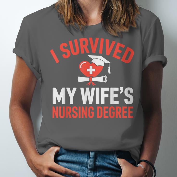I Survived My Wife's Nursing Degree Rn Graduation Nurse Unisex Jersey T-Shirt