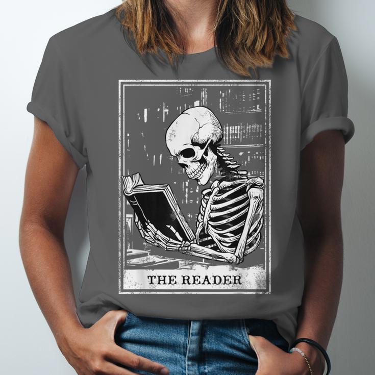 Tarot Card Shirt The Reader Tarot Skeleton Reading Book Unisex Jersey T-Shirt