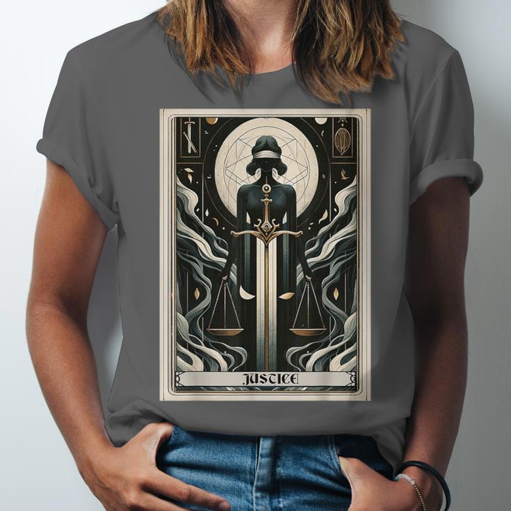 Tarot Cards Guide Book Esoteric Mysticism Clothing Tarot Card Justice Unisex Jersey T-Shirt