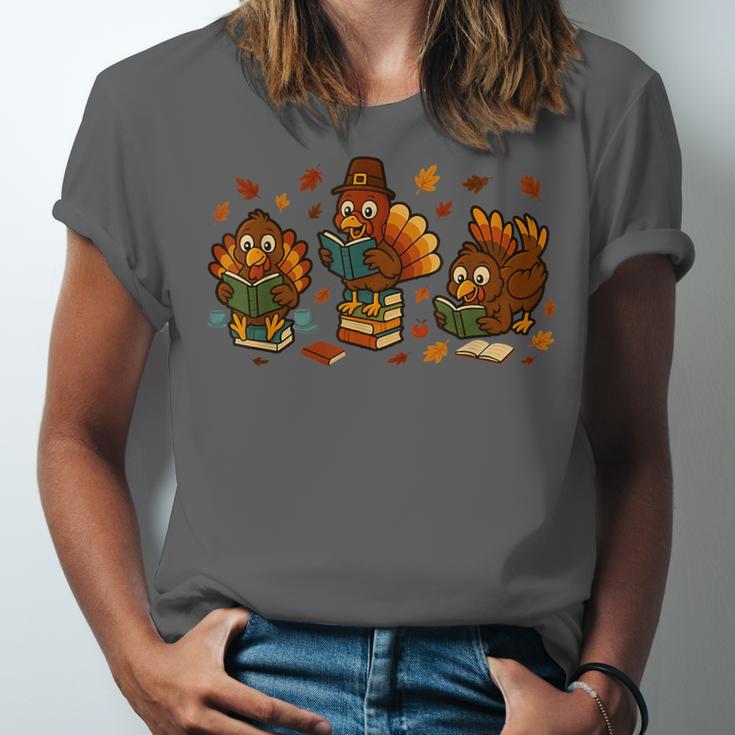 Teacher Fall Thanksgiving Turkey Reading Books Lovers Unisex Jersey T-Shirt