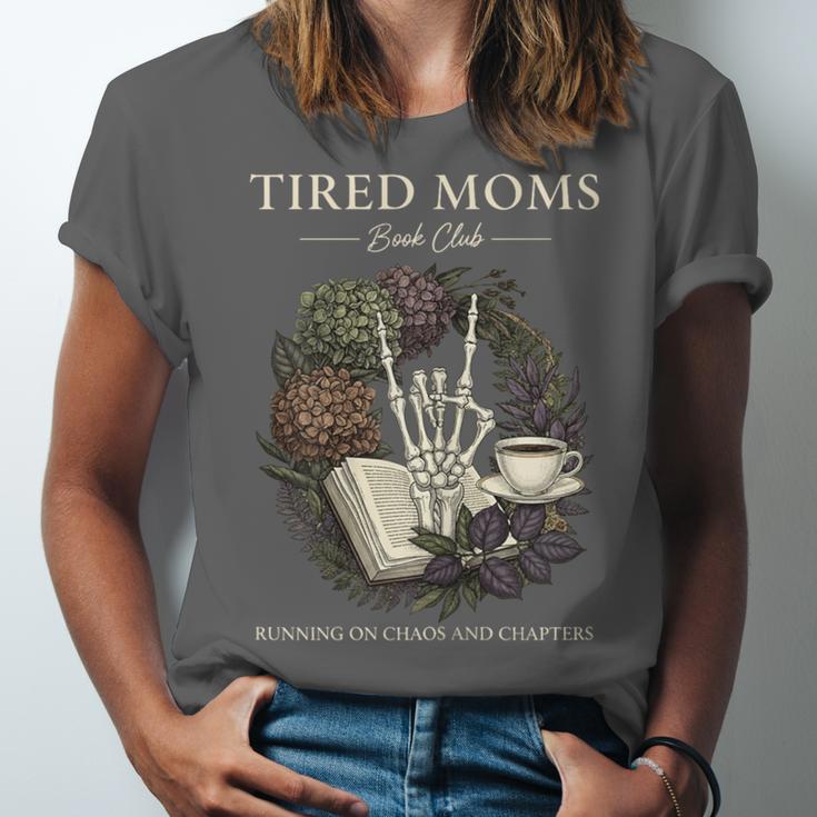 Tired Moms Book Club Dark Floral Coffee Skeleton Unisex Jersey T-Shirt