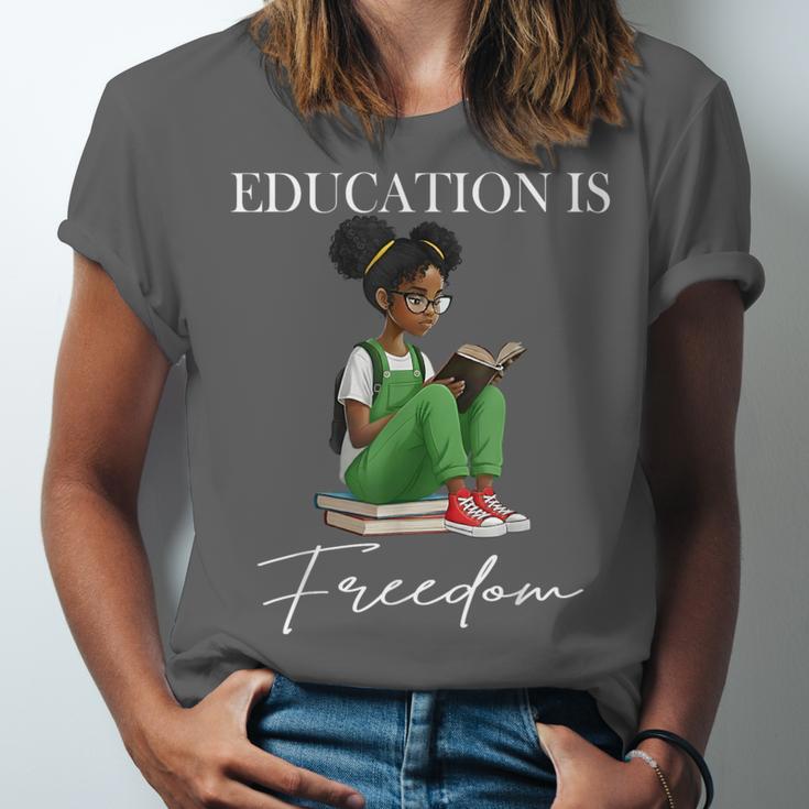 History Month Education Is Freedom Books Black Teacher Unisex Jersey T-Shirt